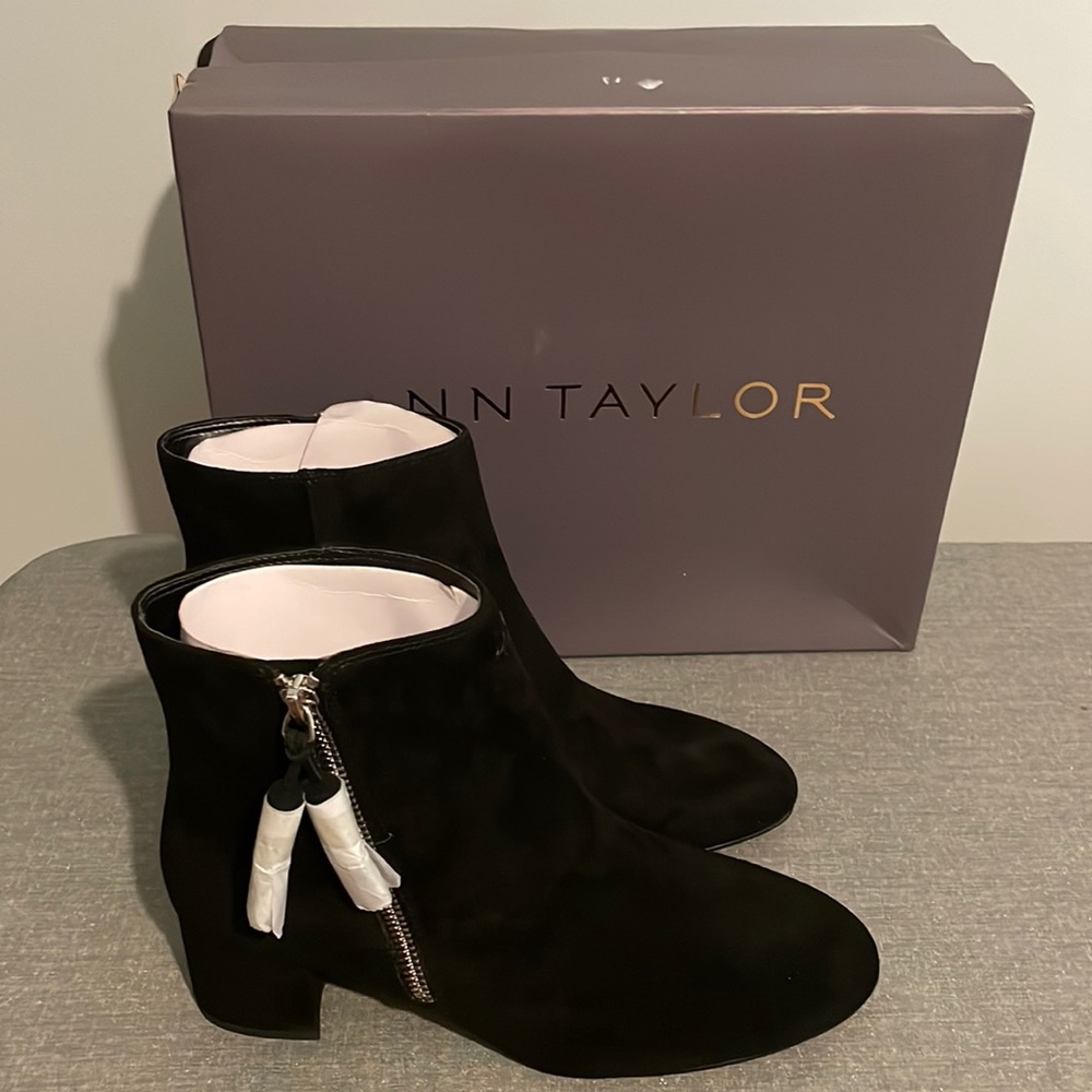 Kyle Tassel Block Heel Bootie.  Beautiful pair of black booties from Ann Taylor